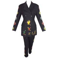 F/H 1992 Dolce & Gabbana Runway Cactus Western Beaded Sequin Gray Suit