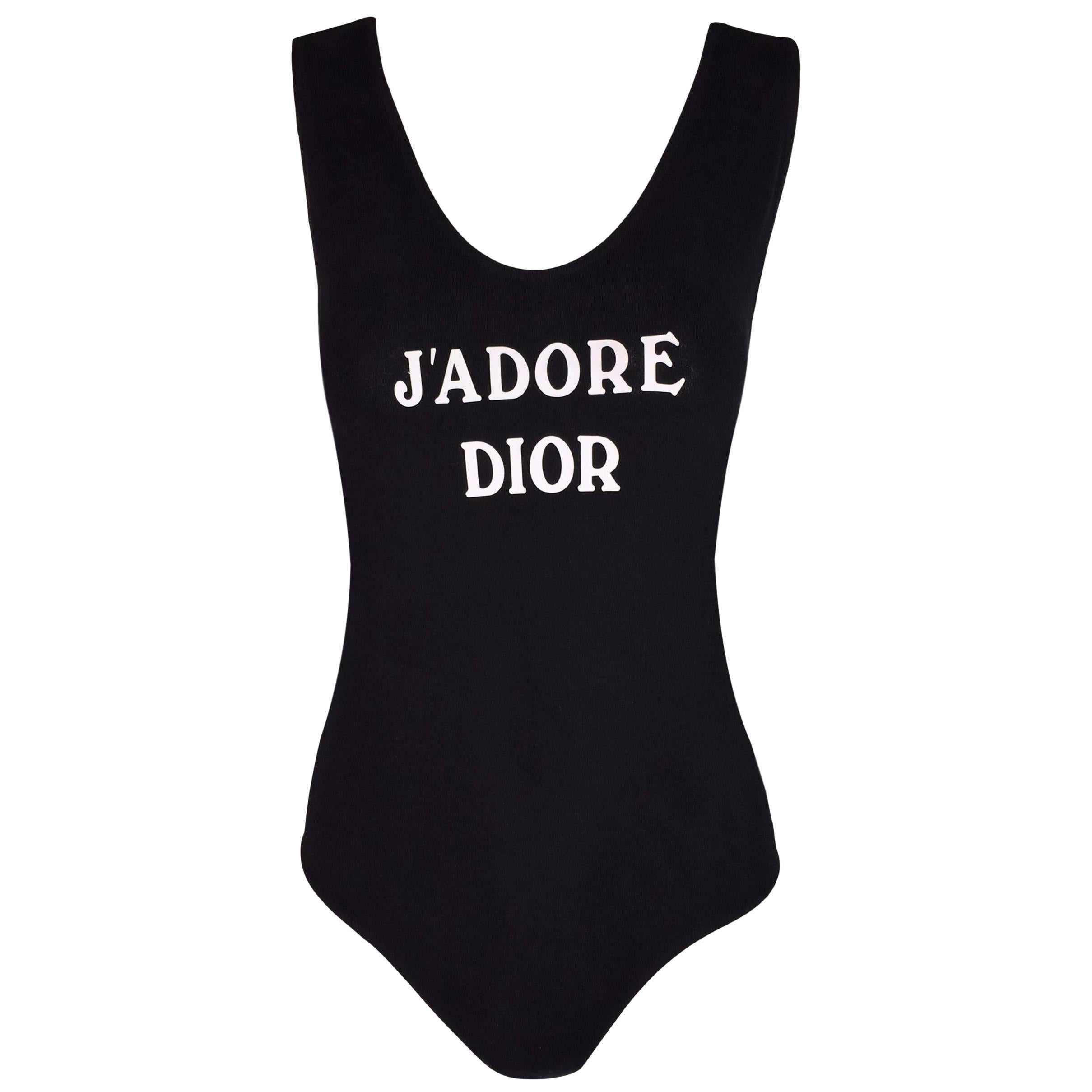 1990's Christian Dior "J'adore Dior" Black Bodysuit Top