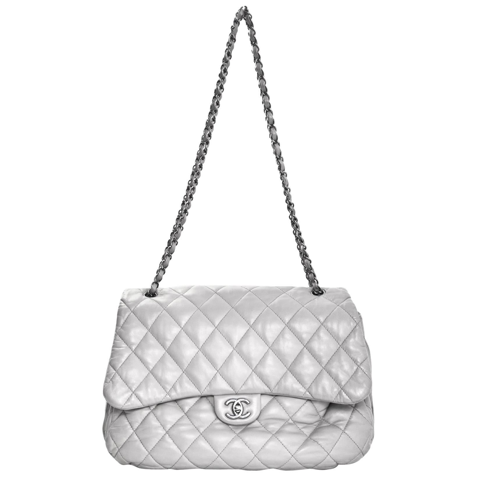 Chanel Grey Quilted Lambskin Maxi Chanel 3 Accordion Flap Bag For Sale at  1stDibs