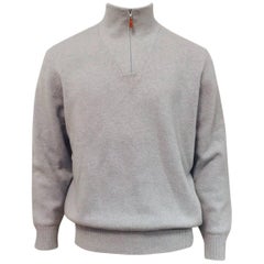 Men
s Brunello Cucinelli Wool and Cashmere Sweater in Pale Blue/Ivory Sz XL