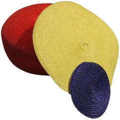 1980s Whimsical "Dot" Tilt-Style Straw Hat in Primary Red Blue and Yellow 