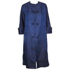 C.1950 Mandarin Style Black 
Blue Jacquard Evening Coat