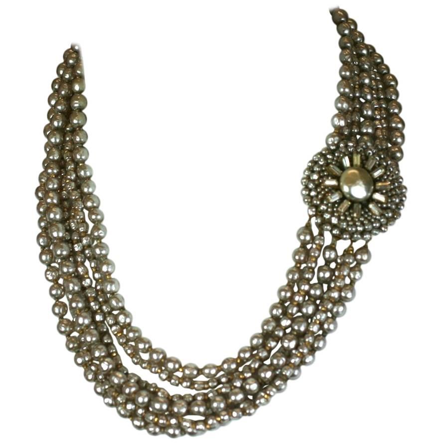 Miriam Haskell Multi Strand Faux Pearl Necklace For Sale