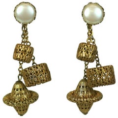 Miriam Haskell Filigree Fob Long Ear Clips