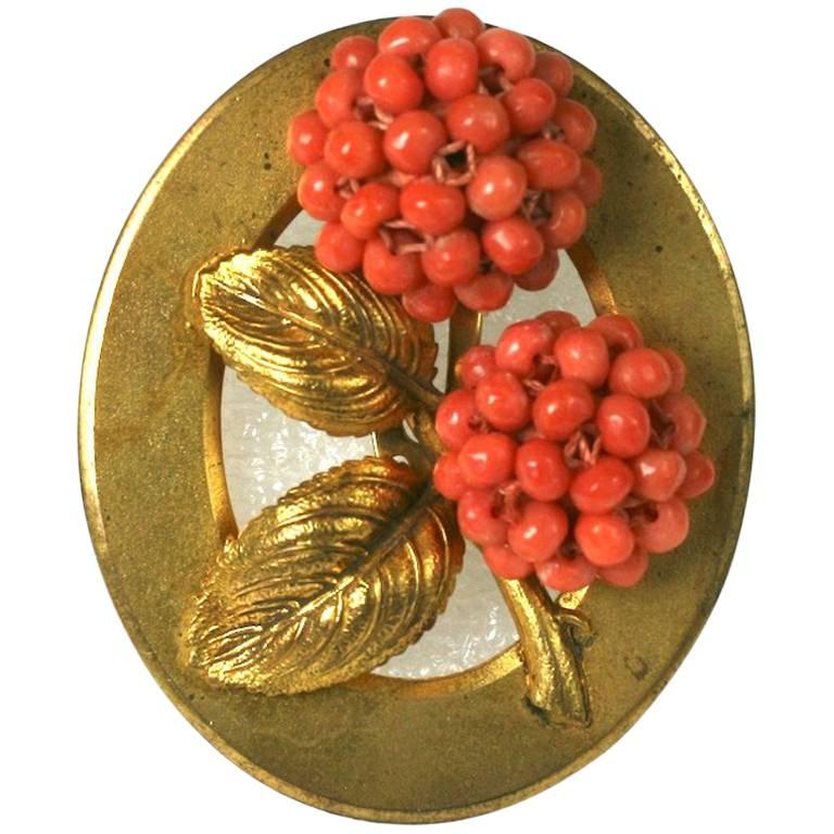 French  Art Deco Natural Coral  Clip Brooch