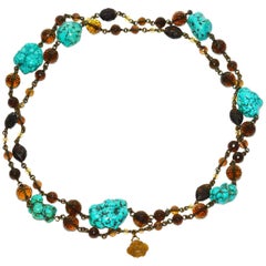 Gorgeous Stephen Dweck Smokey Topaz and Turquoise Sautoir