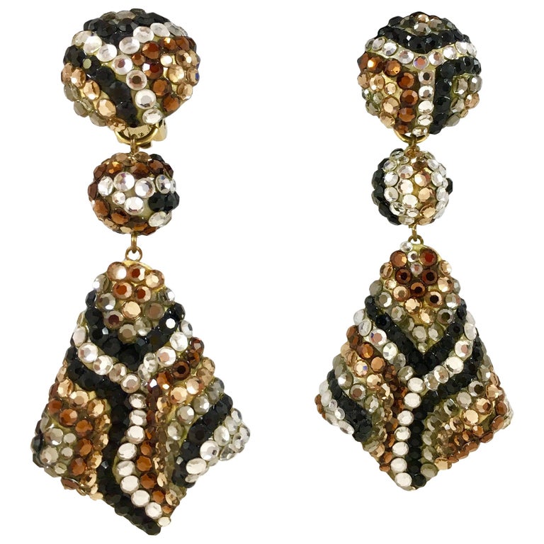 Richard Kerr 1980s Large Animal Pattern Dangle ClipOn Earrings at 1stDibs
