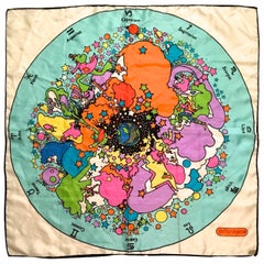 Vintage Rare Peter Max Silk Scarf - 1960's - Zodiac 