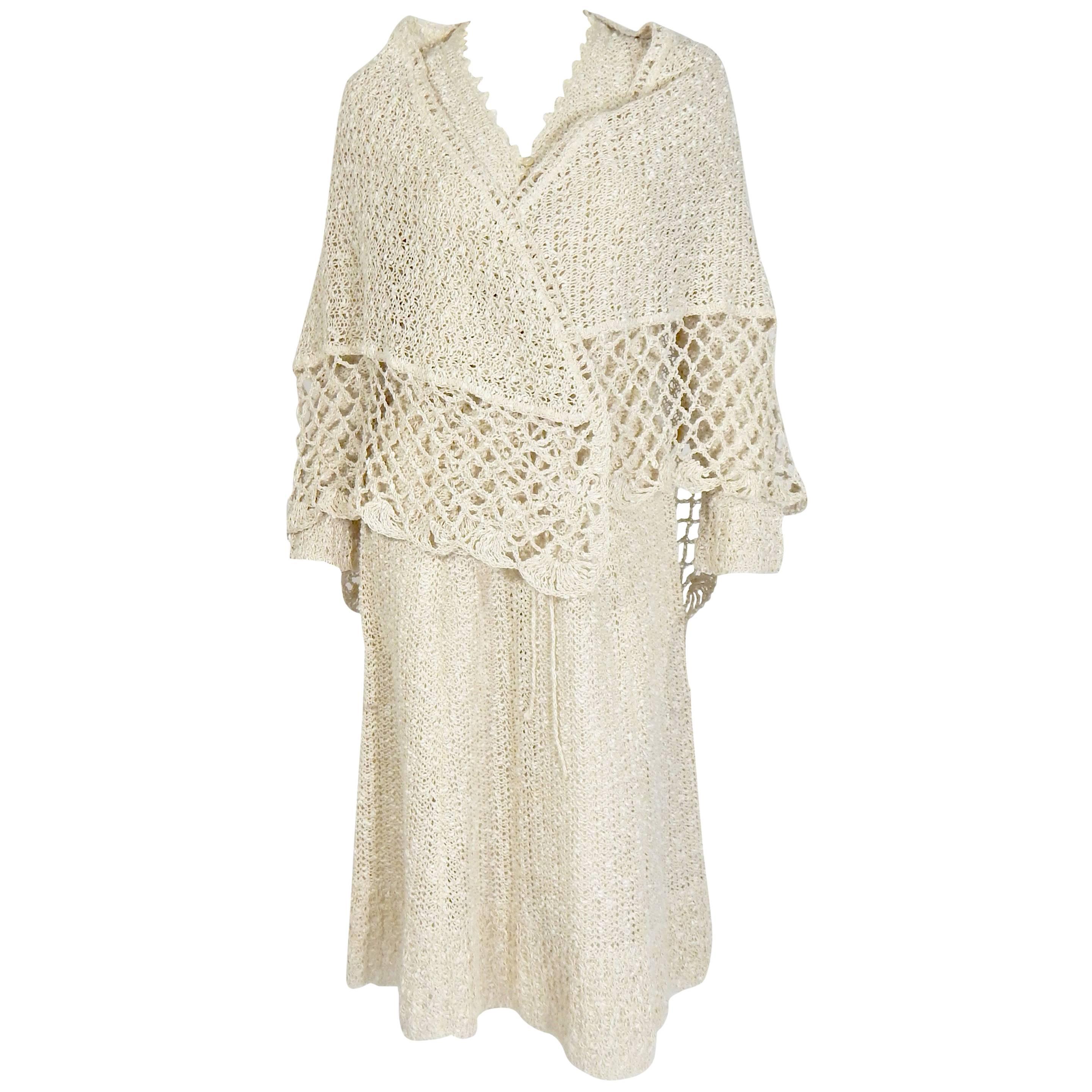 Crochet Dress and Shawl, 1970s  For Sale