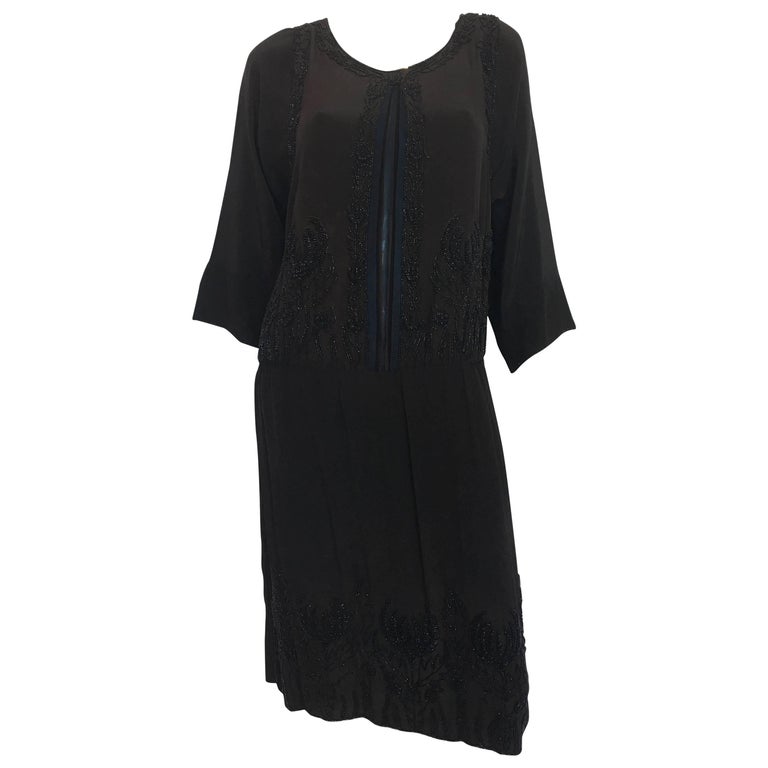 Beaded Black / Blue / Brown Silk Crepe Flapper Dress, 1920s For Sale at ...