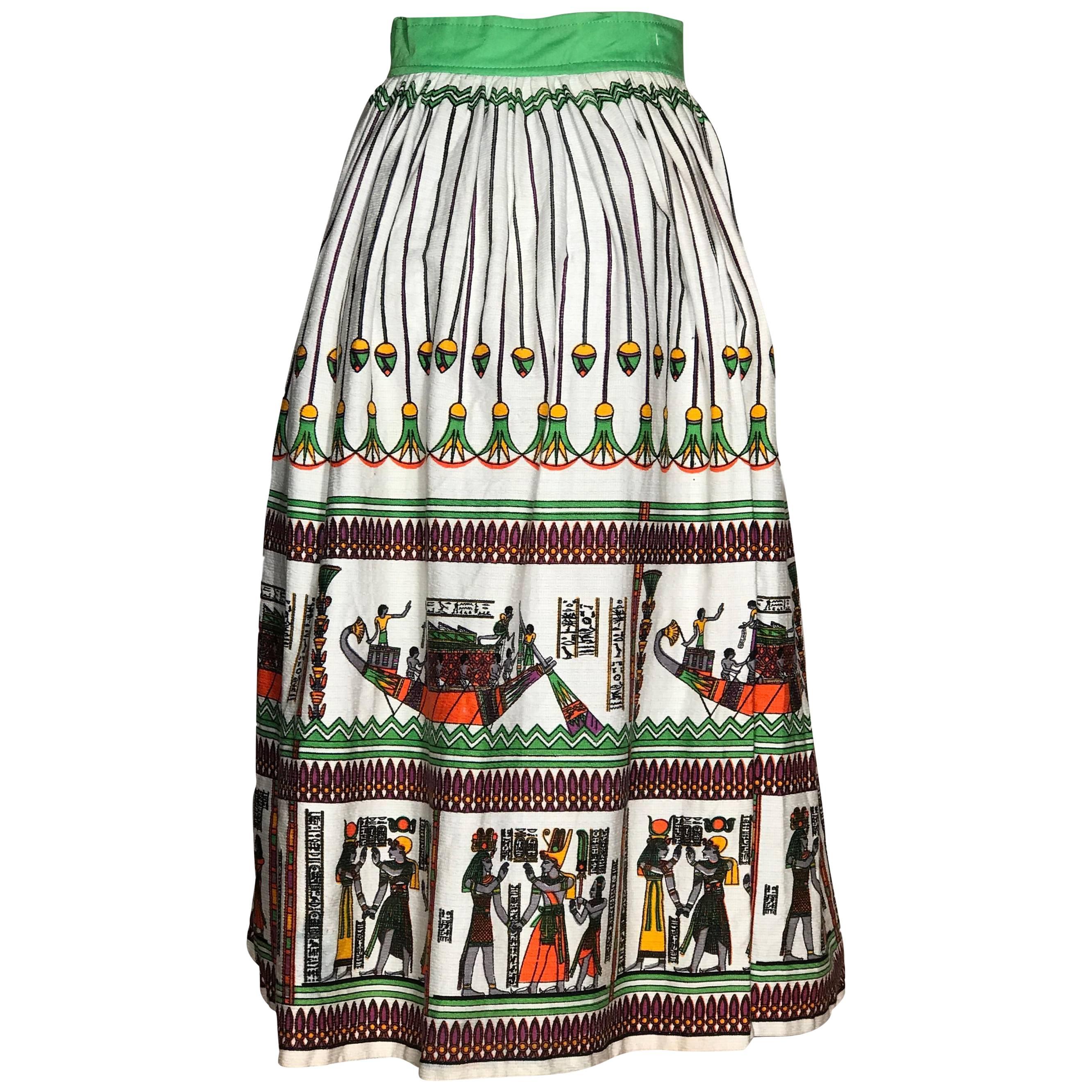Vera Robertson 1950s Vintage Novelty Print Skirt Egyptian Scenes For Sale