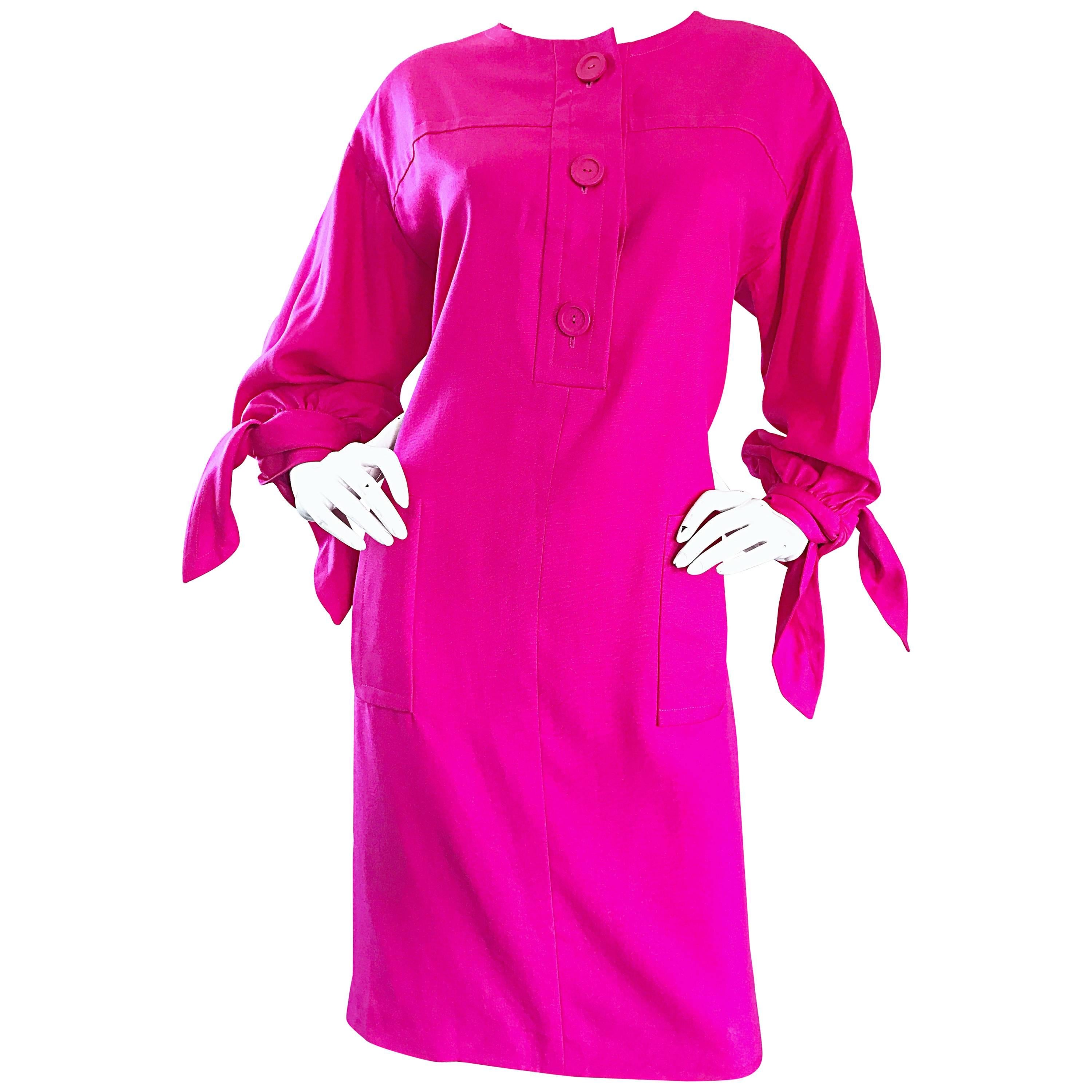Vintage Givenchy Hot Pink Size 18 Fuchsia Alexander McQueen Cocktail Dress