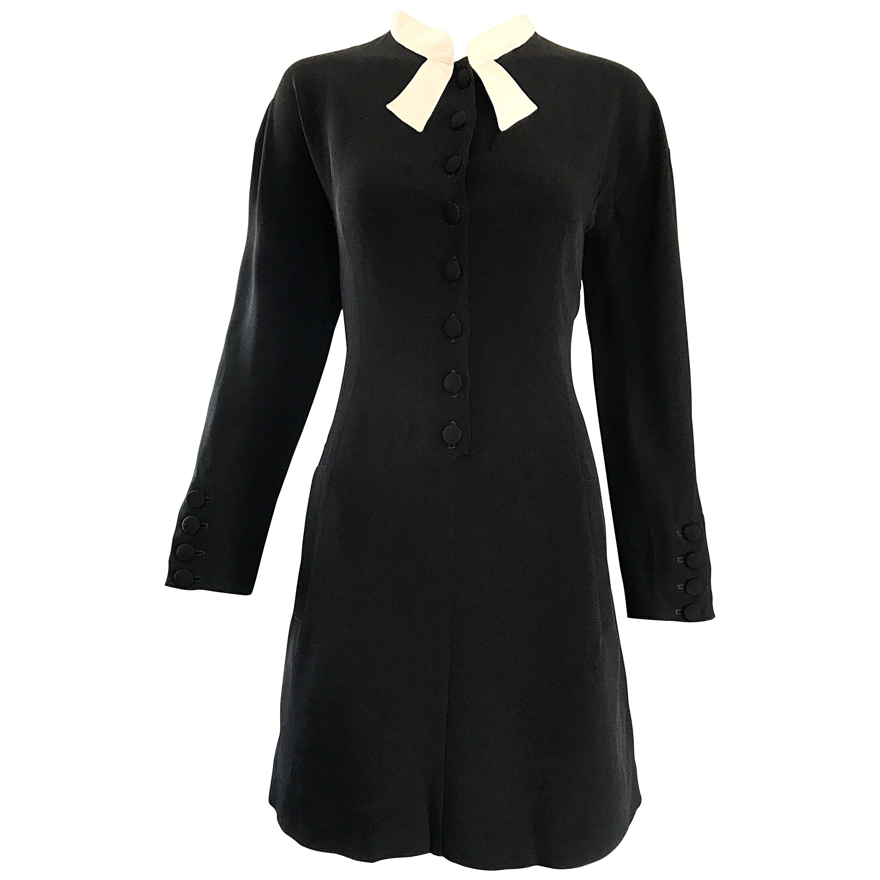 Vintage Kritizia Black and White Long Sleeve Chic Tailored Tuxedo Dress 