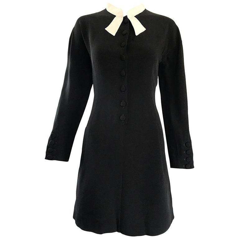Vintage Kritizia Black and White Long Sleeve Chic Tailored Tuxedo Dress ...
