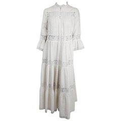 Vintage 1970s White Lace Bohemian Maxi Dress