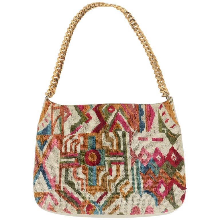 Colorful C.1970 Meyers Geometric Needlepoint Handbag at 1stdibs