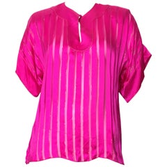 Vintage Oscar de la Renta 1980s Pink Silk Sheer Blouse Size 8 Never Worn.