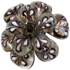 Pate de Verre Collection Blown Glass and Hand Painted Camelia Pin 