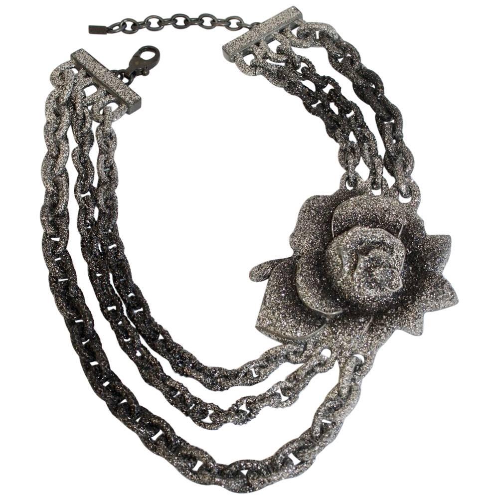 KMO Paris Triple Row Link Flower Necklace 