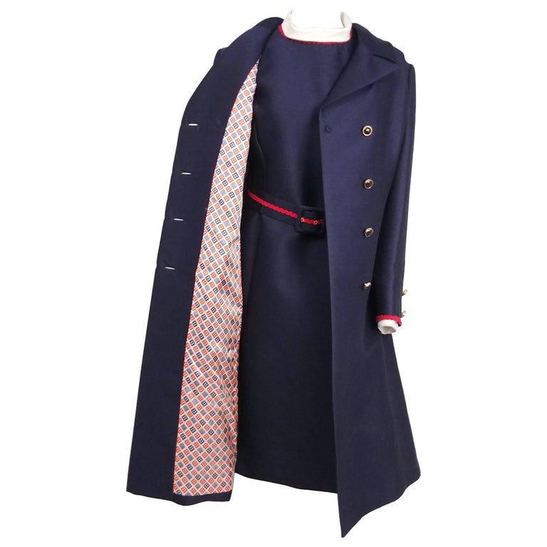 1960s I. Magnin Navy Blue and Red Dress and Coat Set at 1stDibs