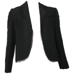 Vintage Bill Blass 1980s Black Linen with Lace Trim Jacket Size 8.