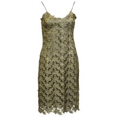 1980s Gianni Versace Gold Lace Slip Dress