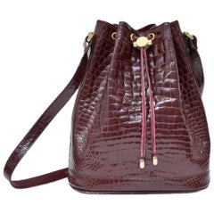 Vintage 1970's Burgundy Croc Drawstring Bucket Bag