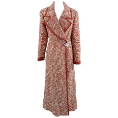 Chanel Red and Ivory Tweed Wool and Leather Long Coat