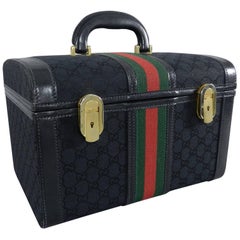 Gucci Vintage 1970's Black Monogram Train Case Bag - Travel Luggage Trunk