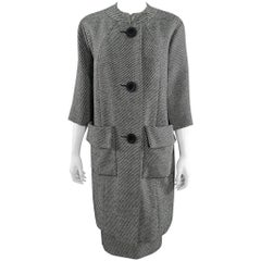 Pierre Cardin Jeunesse Black and White Tweed Wool Skirt and Coat Set, 1960s 