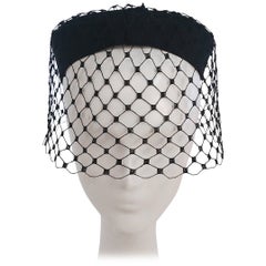 1960s Black Veil Cocktail Hat