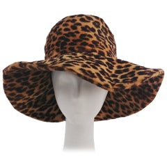 Retro 1960s Lilly Dache Leopard Print Wide Brim Hat