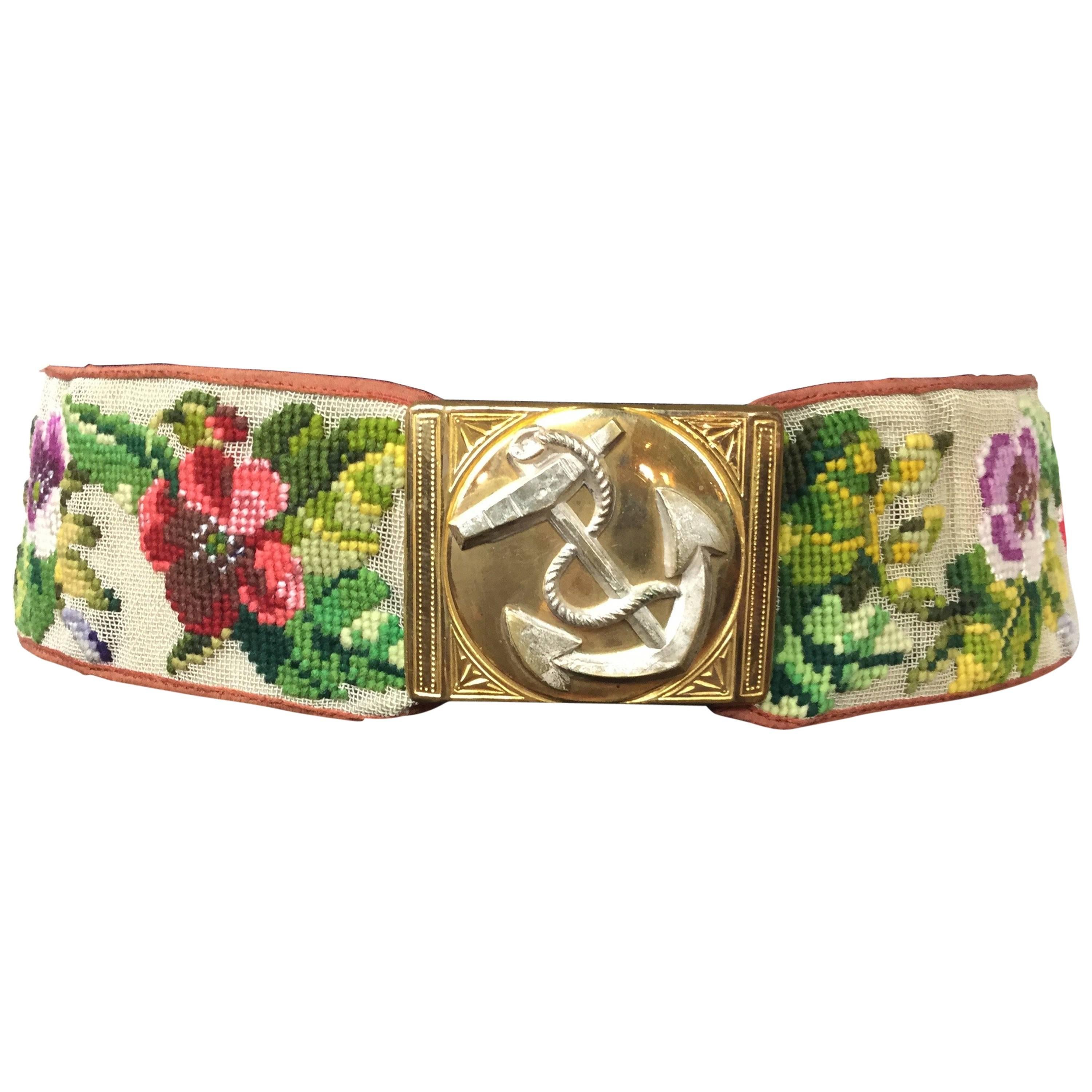 Rare Victorian Berlin Wool Work Floral Belt. Hand Stitched. 1870's. For Sale