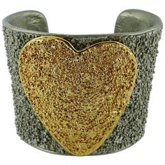 Yves Saint Laurent YSL Retro Two Tone Heart Cuff Bracelet