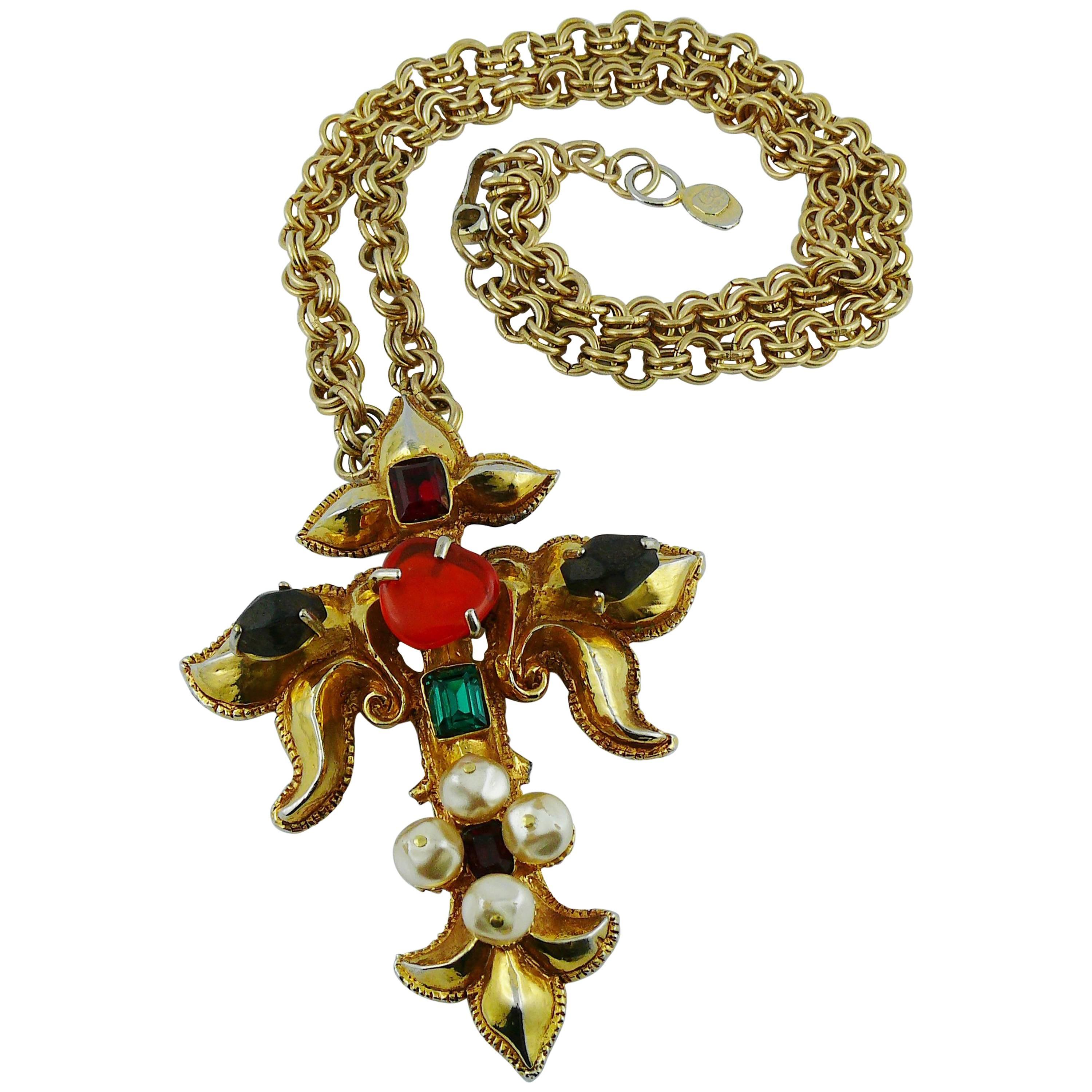 Christian Lacroix Vintage Runway Jewelled Cross Necklace