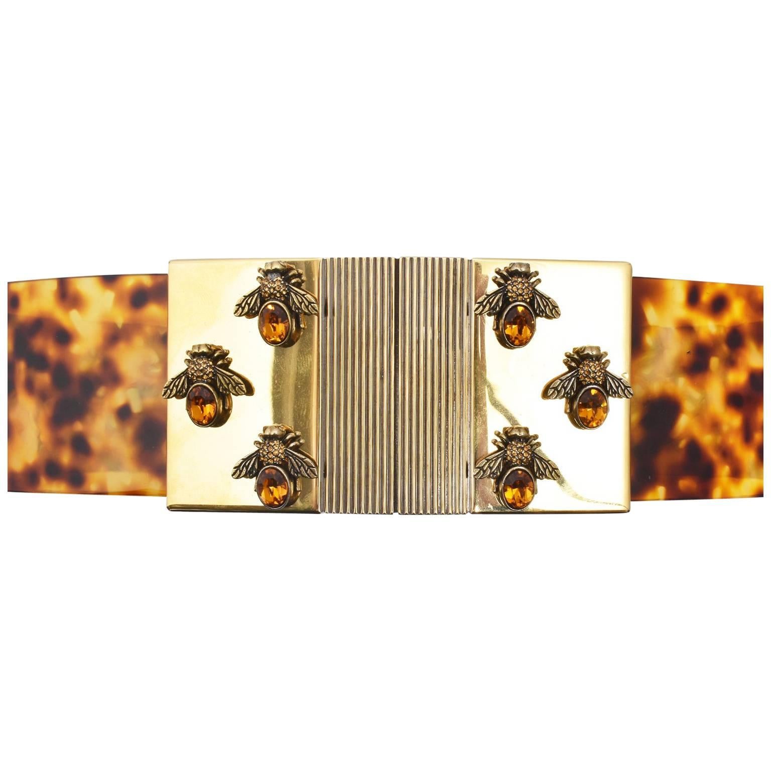 Alexander McQueen Tortoiseshell Perspex Belt with Gold Clasp and Bees S/S13 For Sale