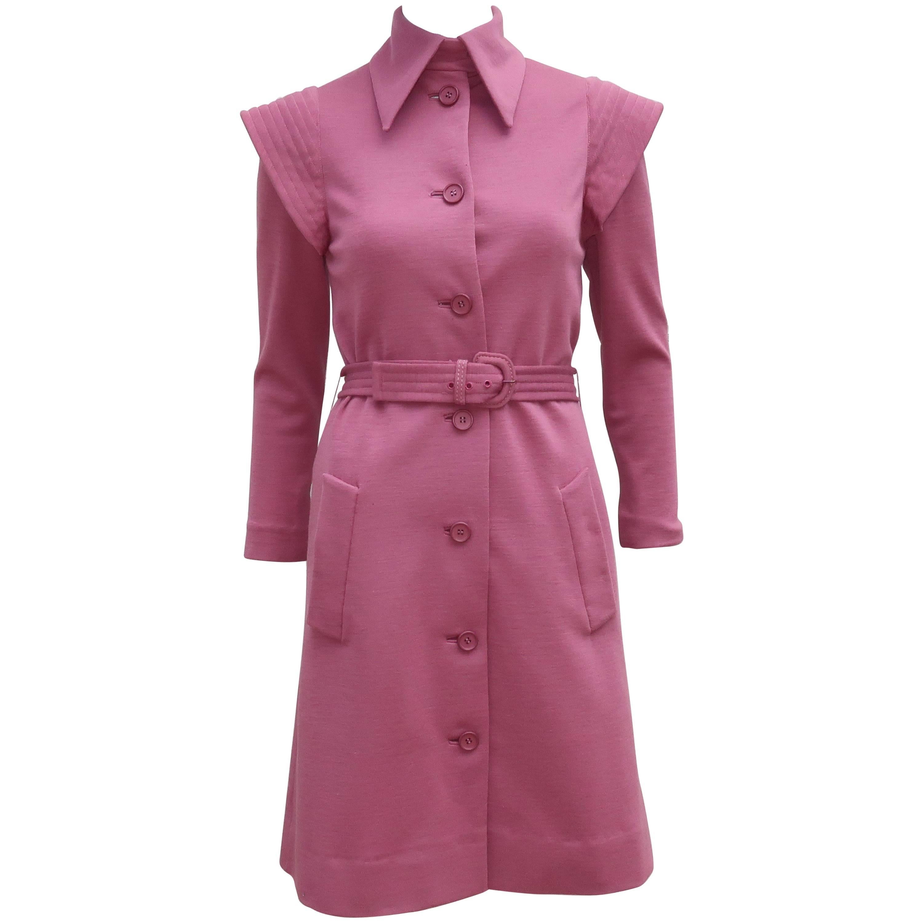 Futuristic 1960's Geoffrey Beene Mauve Wool Knit Coat Dress