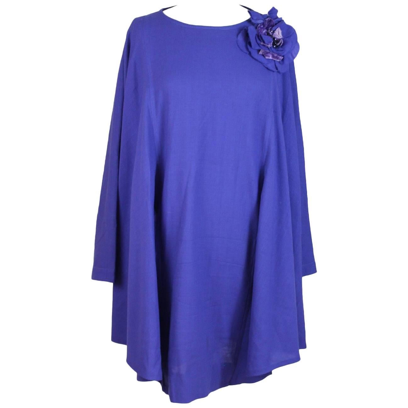 Nazareno Gabrielli wool blue dress tunic flower size 42 women’s 1980s vintage