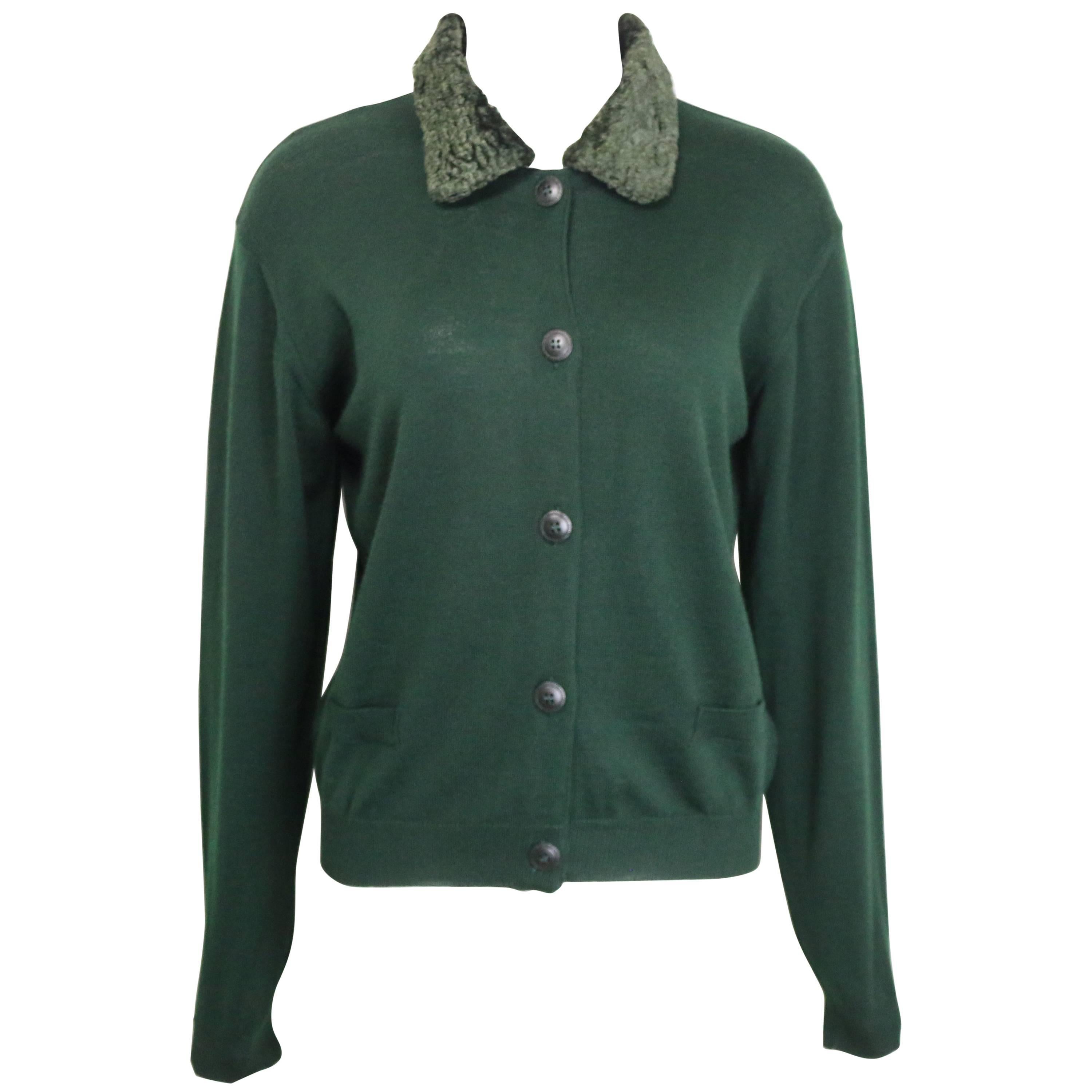 Vintage Gianni Versace Jeans Couture Green Wool Cardigan 