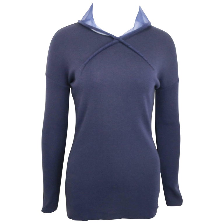 Liviana Conti Navy Blue Wool Sweater with See Through Hoodie For Sale at  1stDibs