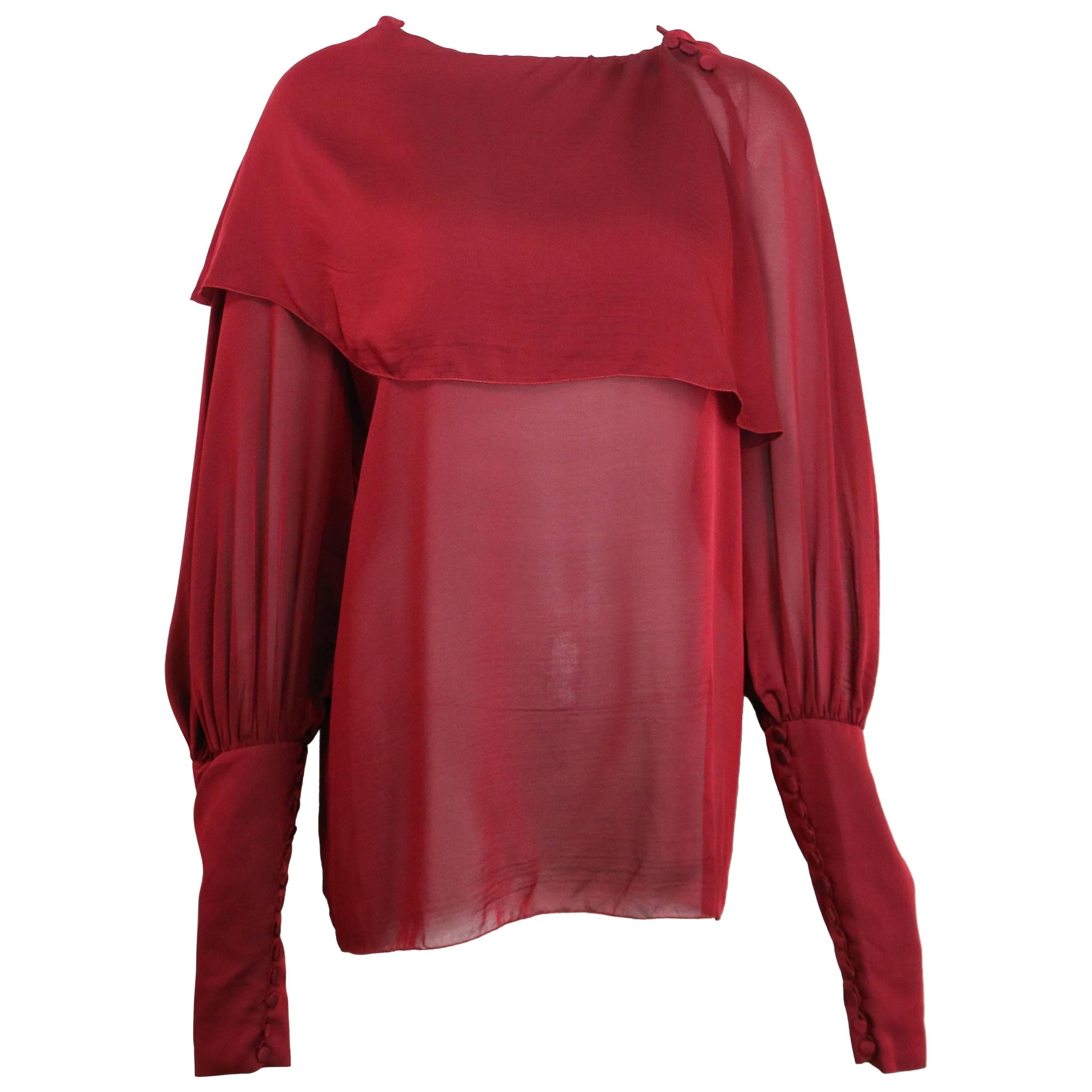 2007 Chanel Red Silk Victorian Style Long Sleeves Shirt 