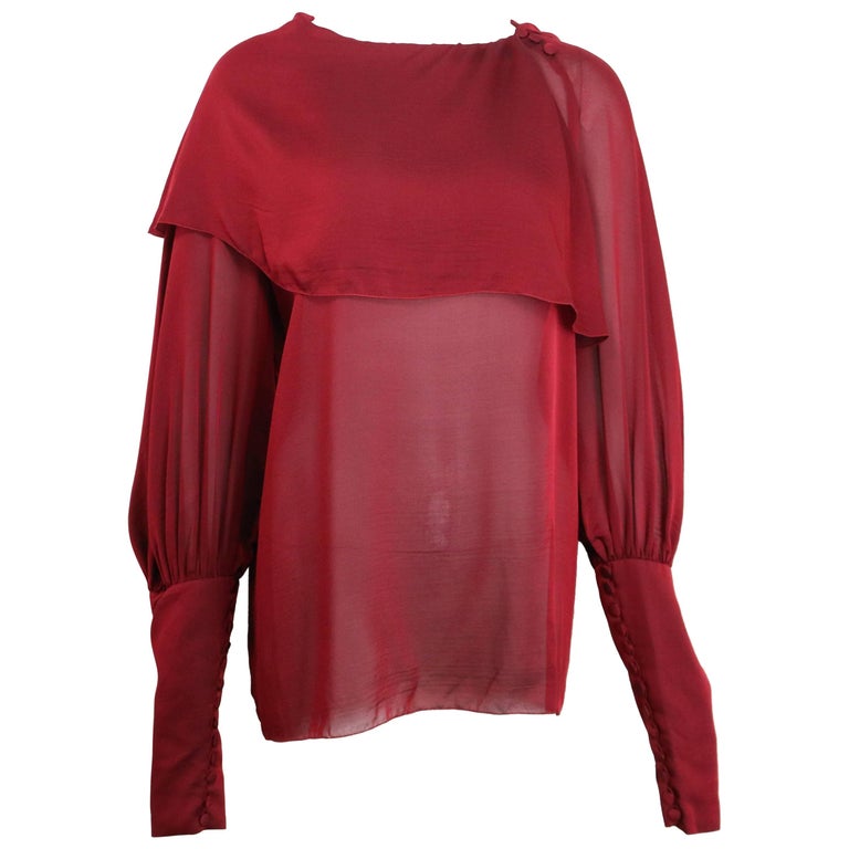 2007 Chanel Red Silk Victorian Style Long Sleeves Shirt  For Sale