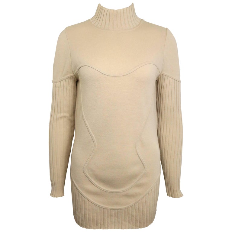 Mugler by Thierry Mugler Light Beige Mock Neck Wool Sweater For Sale at ...