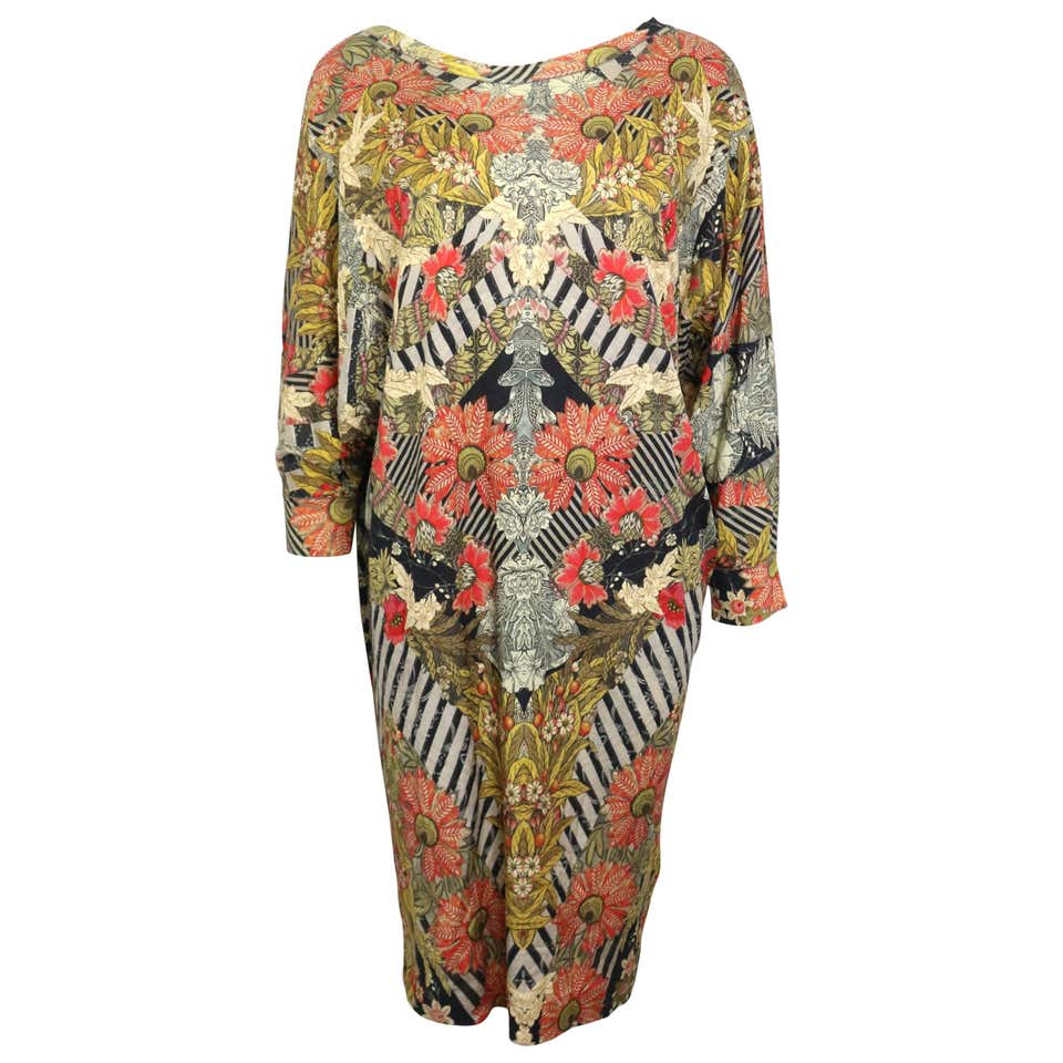Alexander McQueen Floral Print 3/4 Sleeves Silk Dress For Sale at ...