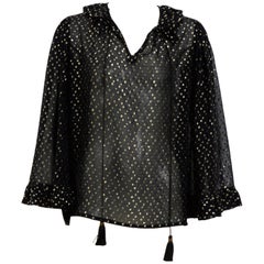 Yves Saint Laurent 1970's Silk Black / Gold Dots Boho Blouse