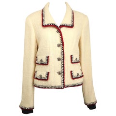 Herbst 2006 Chanel Jacke aus weißem Woll-Tweed mit schwarzem und rotem Paspelbesatz