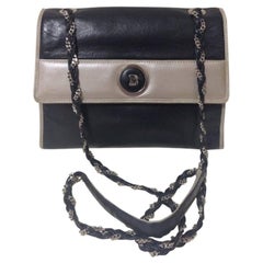 Retro BALLY black and pearl white color lamb leather silver chain shoulder bag