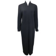 90s Celine Black Wool V-Shaped Neckline Long Dress 