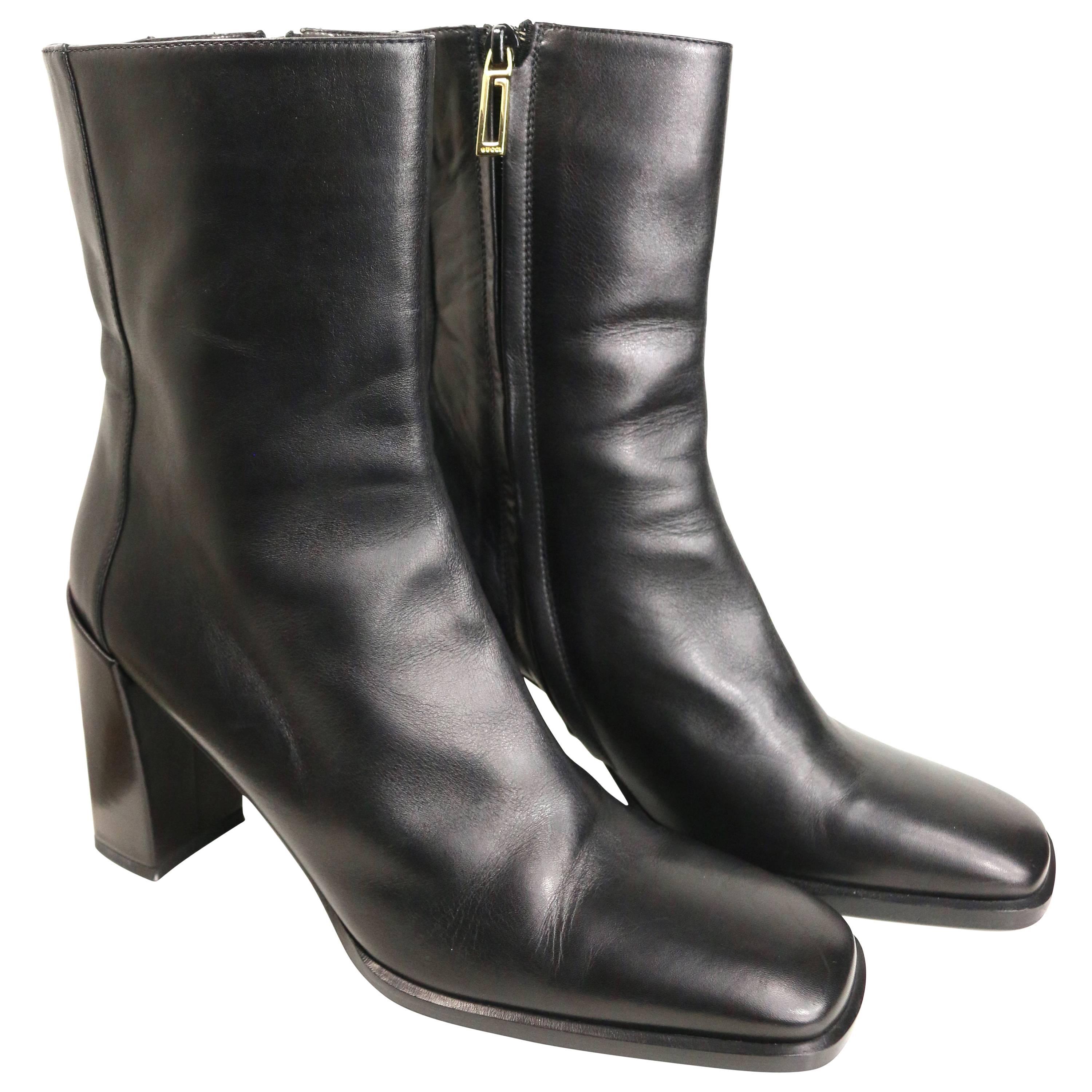 Gucci by Tom Ford Black Leather Ankle Boots For Sale