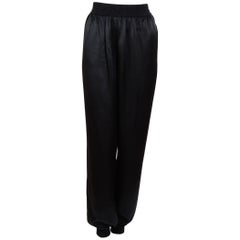 Vintage Yves Saint Laurent 1970's Black Silk Satin Crepe Harem Trousers